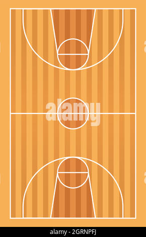 Wooden basketball court with lines Stock Vector