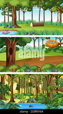 Set of different nature horizontal scenes Stock Vector