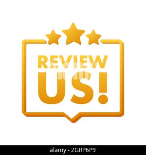 Review us. Speech bubble on white background. Vector stock illustration. Stock Vector
