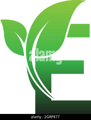 Letter E with green leafs icon logo design template illustration Stock Vector