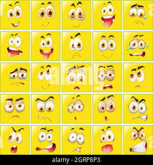 Facial expressions on yellow badges Stock Vector