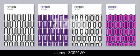 Set of flyers, posters, banners, placards, brochure design templates A6 size with elongated hexagons. Graphic design templates for greeting. Stock Vector