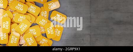 Guilherand-Granges, France - October 01, 2021. French Presidential election. Election vote pins with logo of French party Democratic Movement. Electio Stock Photo