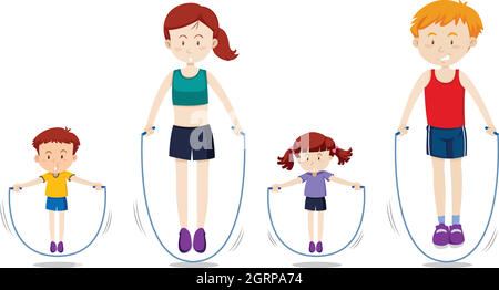 A family rope jumping Stock Vector