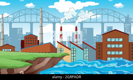 Factory on river background Stock Vector