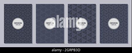 Set of flyers, posters, banners, placards, brochure design templates A6 size with korean, japanese ornaments, triangles. Graphic design for greeting, Stock Vector