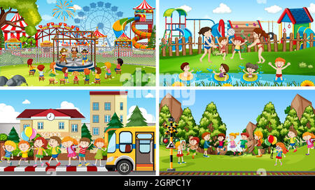 Set of scenes in nature setting Stock Vector