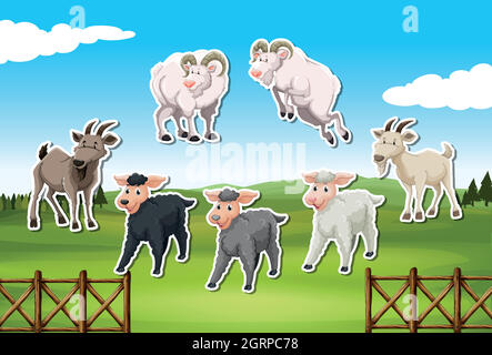 Set of sheep and goat sticker Stock Vector