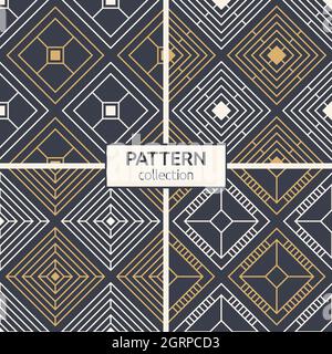 Set of four geometric rhombuses seamless patterns. Modern stylish textures. Repeating geometric tiles. Vector color backgrounds. Stock Vector