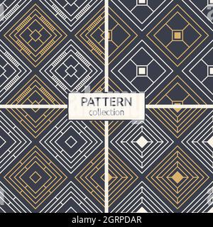 Set of four geometric rhombuses seamless patterns. Modern stylish textures. Repeating geometric tiles. Vector color backgrounds. Stock Vector