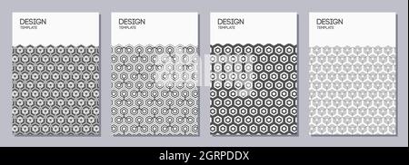 Set of flyers, posters, banners, placards, brochure design templates A6 size with hexagons ornaments. Graphic design for greeting, invitation cards. Stock Vector