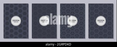 Set of flyers, posters, banners, placards, brochure design templates A6 size with hexagonal ornaments. Graphic design for greeting, invitation cards. Stock Vector