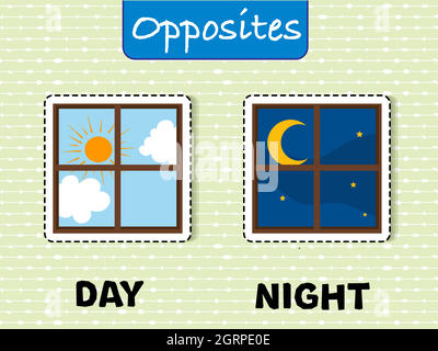 Opposite words for day and night Stock Vector