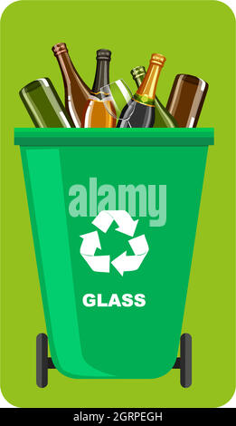 Green recycle bins with recycle symbol on green background Stock Vector