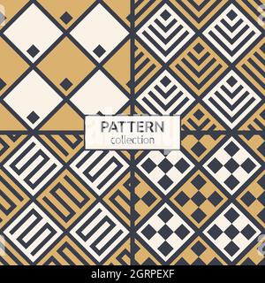 Set of four abstract seamless rhombuses patterns. Checkered tiles. Minimalistic graphic print, geometric ornaments. Vector color backgrounds. Stock Vector