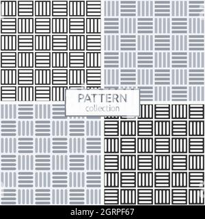 Set of four vector seamless patterns with intertwined stripes, squares. Modern stylish textures. Regularly repeating striped squares. Geometric. Stock Vector