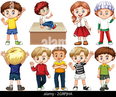 Set of children with happy face Stock Vector