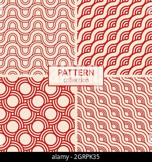 Set of four abstract japanese seamless patterns. Seamless braided linear patterns, wavy lines. Endless striped textures with winding elements. Vector Stock Vector