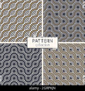 Set of four abstract seamless patterns. Seamless braided linear patterns, wavy lines. Endless striped textures with winding elements. Vector geometric Stock Vector