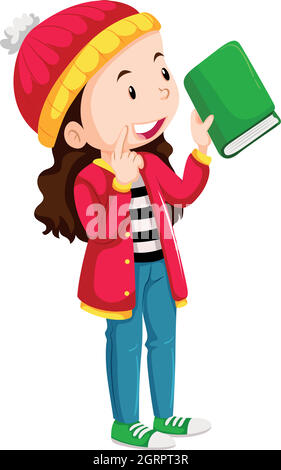 Girl holding green book Stock Vector