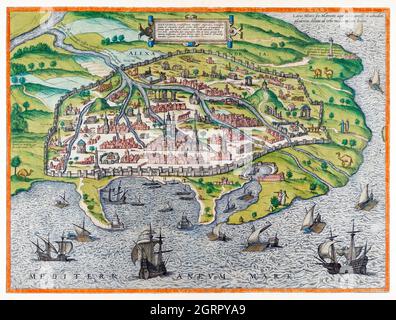 Map of Alexandria (1575) by Georg Braun. Stock Photo