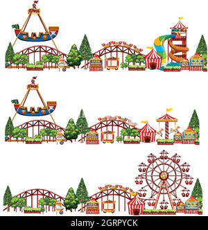 Set of different rides in the circus on white background Stock Vector