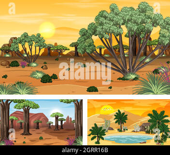 Set of different nature horizontal scenes Stock Vector