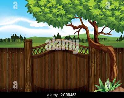 Wooden fence in the garden Stock Vector