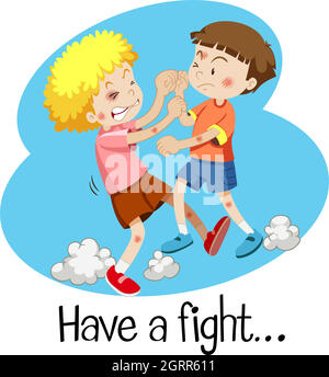 Wordcard for have a fight with two boys fighting Stock Vector