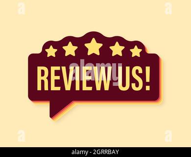 Review us user rating concept. Review and rate us stars retro icon. Business concept. Vector illustration. Stock Vector