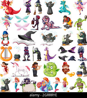 Set of diffrent cartoon characters in fairy tales theme Stock Vector