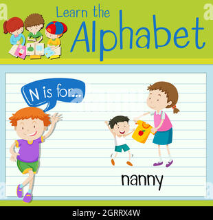 Flashcard letter N is for nanny Stock Vector