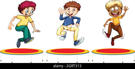 Boys jumping on the trampolines Stock Vector