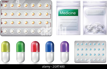 A Set of Medicine and Prescription Stock Vector