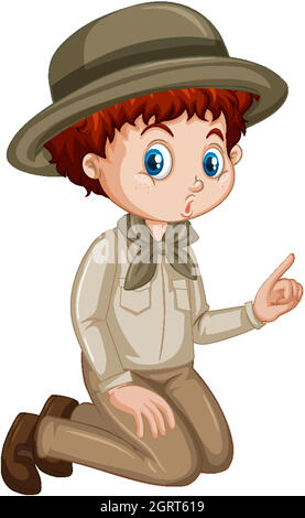 Boy in safari outfit on white background Stock Vector