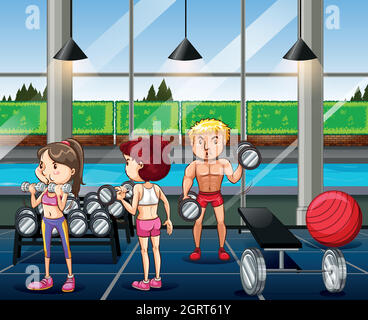 People working out in the gym Stock Vector