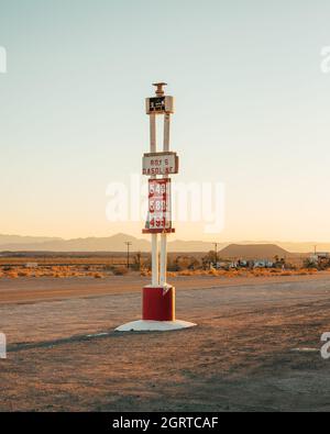 Roys Gasoline sign in Amboy, on Route 66 in the Mojave Desert of California Stock Photo