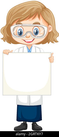 Girl with whiteboard on white background Stock Vector