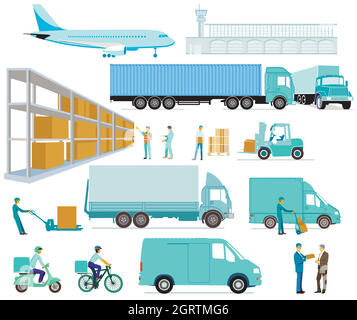 Delivery, delivery logistics, parcel messengers. illustration Stock Vector