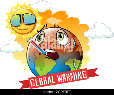 Global warming with earth on fire Stock Vector