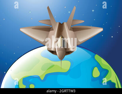 Spaceship flying over the earth Stock Vector