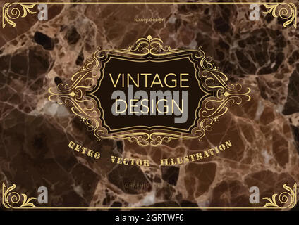 Golden Frame Template on Marble Background Stock Vector