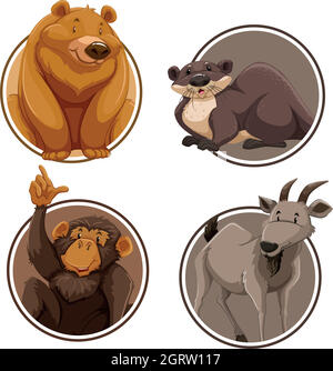 Set of wild animal on sticker template Stock Vector
