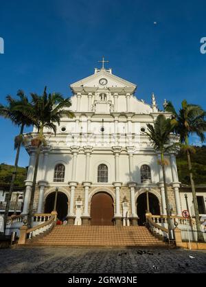 Angostura, Antioquia. Colombia - September 26, 2021. Parish of Our Lady of the Rosary of Chiquinquirá and for several years sanctuary of Blessed Fathe Stock Photo
