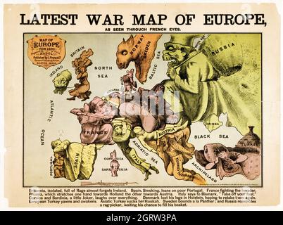 Latest war map of Europe : as seen through French eyes. Hadol, Paul, 1835-1875. Franco-Prussian War, 1870-1871--Propaganda. L. Prang & Co.