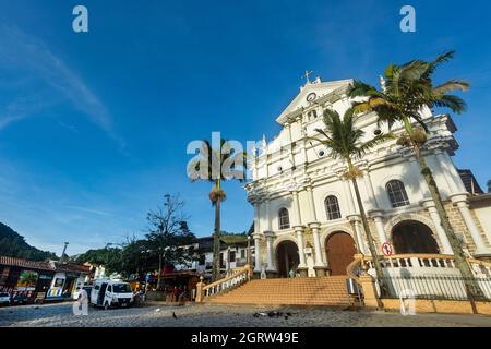 Angostura, Antioquia. Colombia - September 26, 2021. Parish of Our Lady of the Rosary of Chiquinquirá and for several years sanctuary of Blessed Fathe Stock Photo