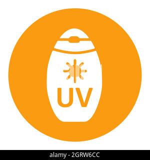 Sunscreen cream flat vector white glyph icon. Summer sign Stock Vector