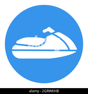 Jet ski water sport flat vector white glyph icon Stock Vector