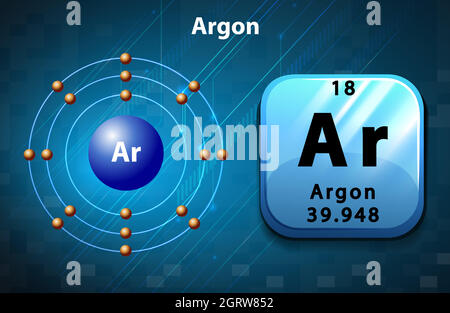Symbol and electron diagram for Argon Stock Vector