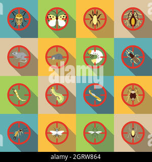 Pest control icons set, flat style Stock Vector